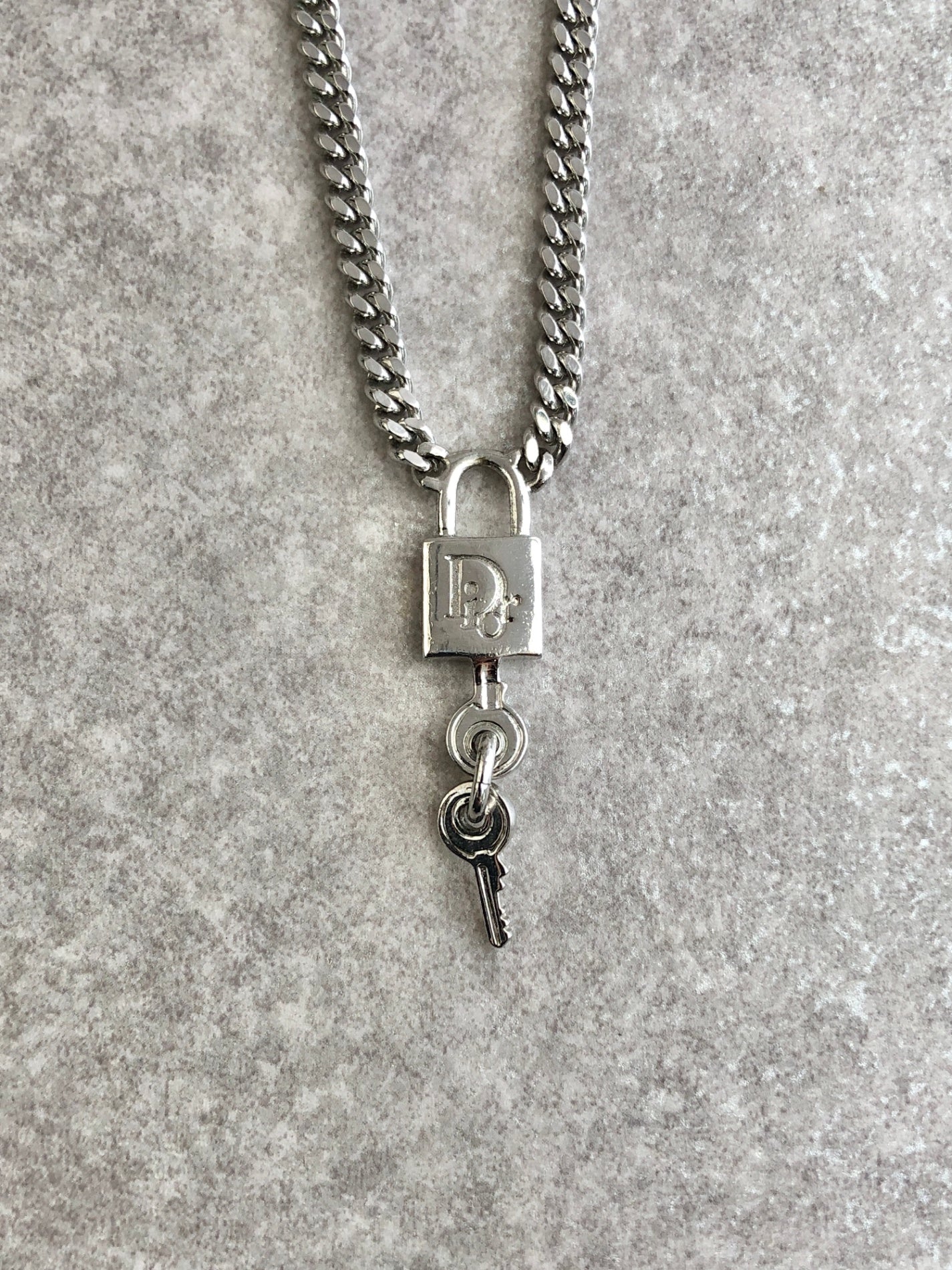 Christian Dior Logo Necklace Silver Vintage 4p6ati