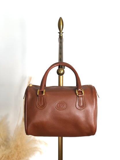 GUCCI Logo Embossed Small Boston bag Handbag Brown Vintage tpnfiv
