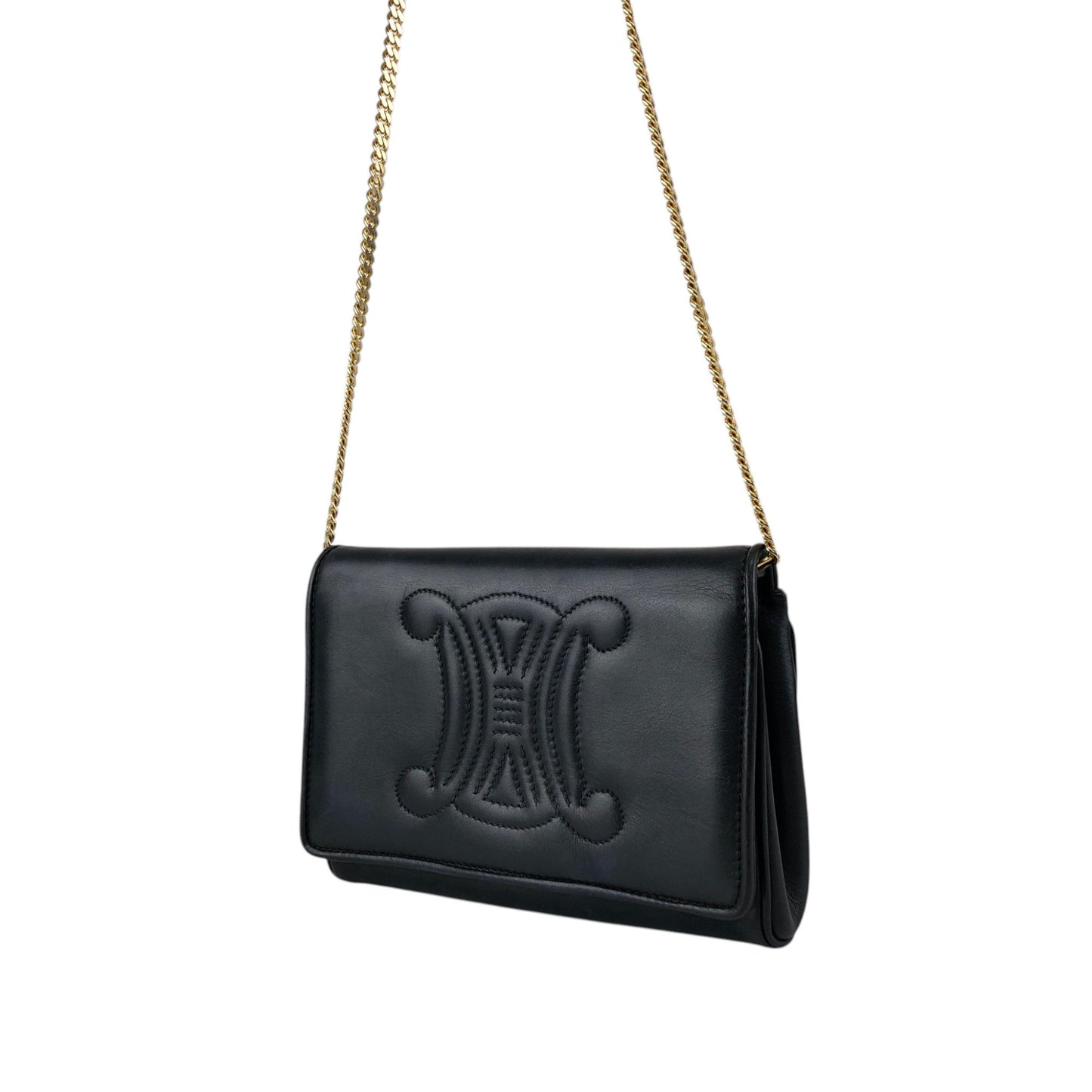 CELINE Triomphe Blason Chain Shoulder bag Black Vintage yfpji2