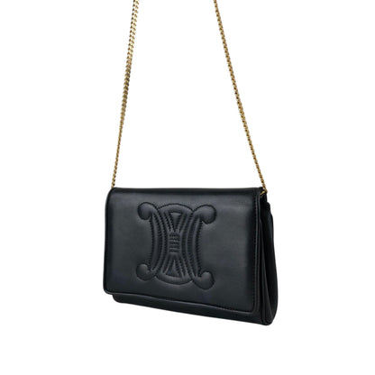 CELINE Triomphe Blason Chain Shoulder bag Black Vintage yfpji2