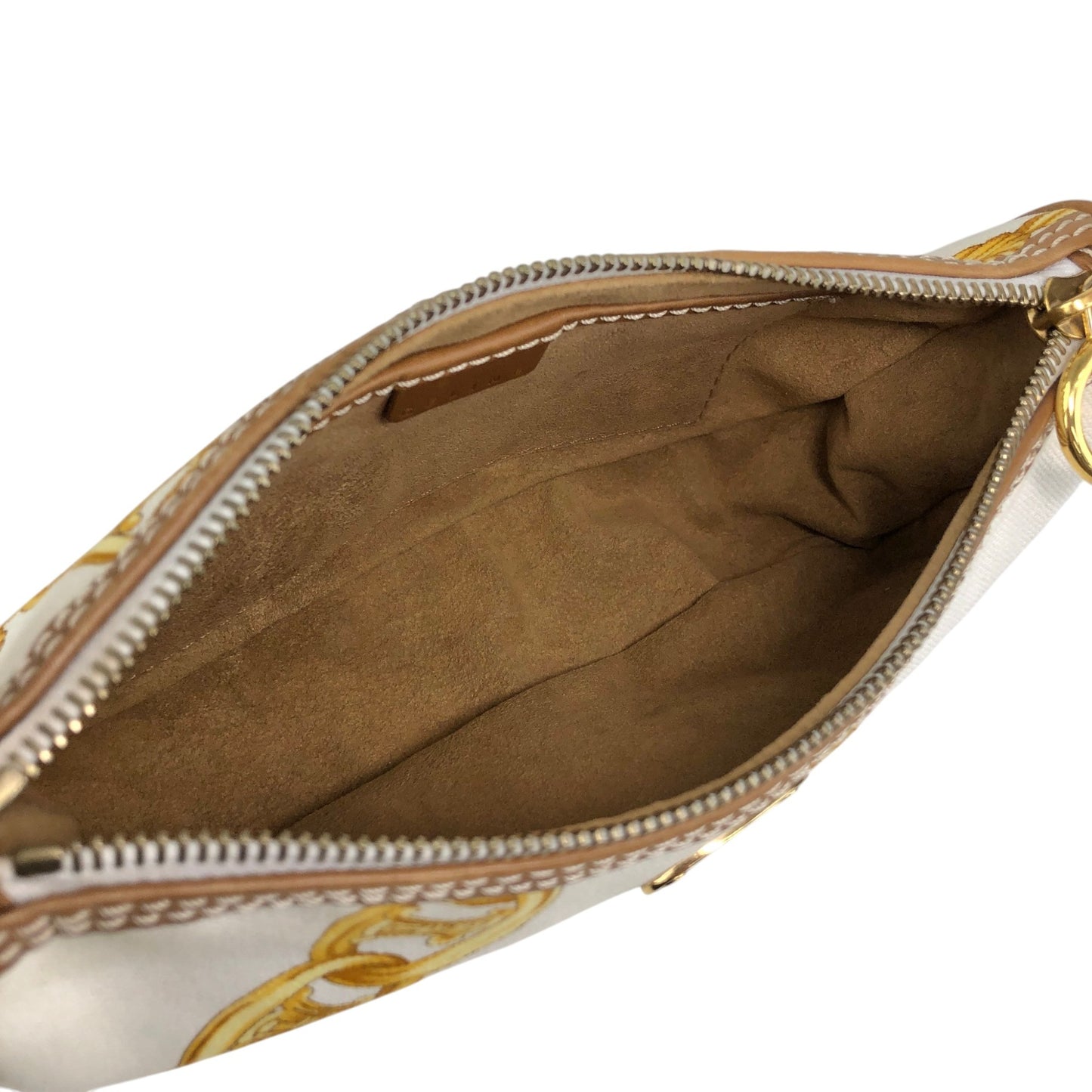 CELINE Blason Canvas Leather Handbag White Vintage vzzbsd