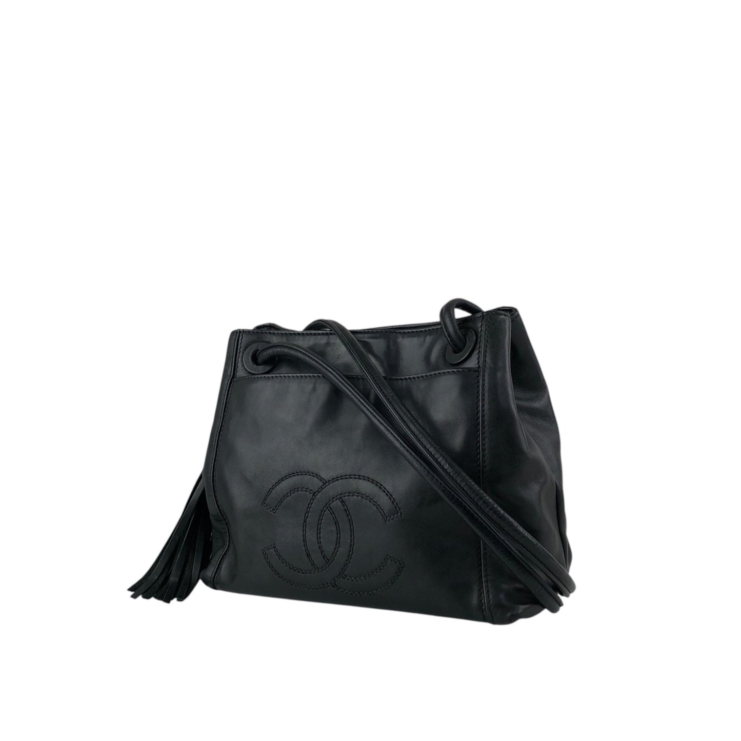 CHANEL Coco Mark Tassel Shoulder bag Black Vintage 5swwjx