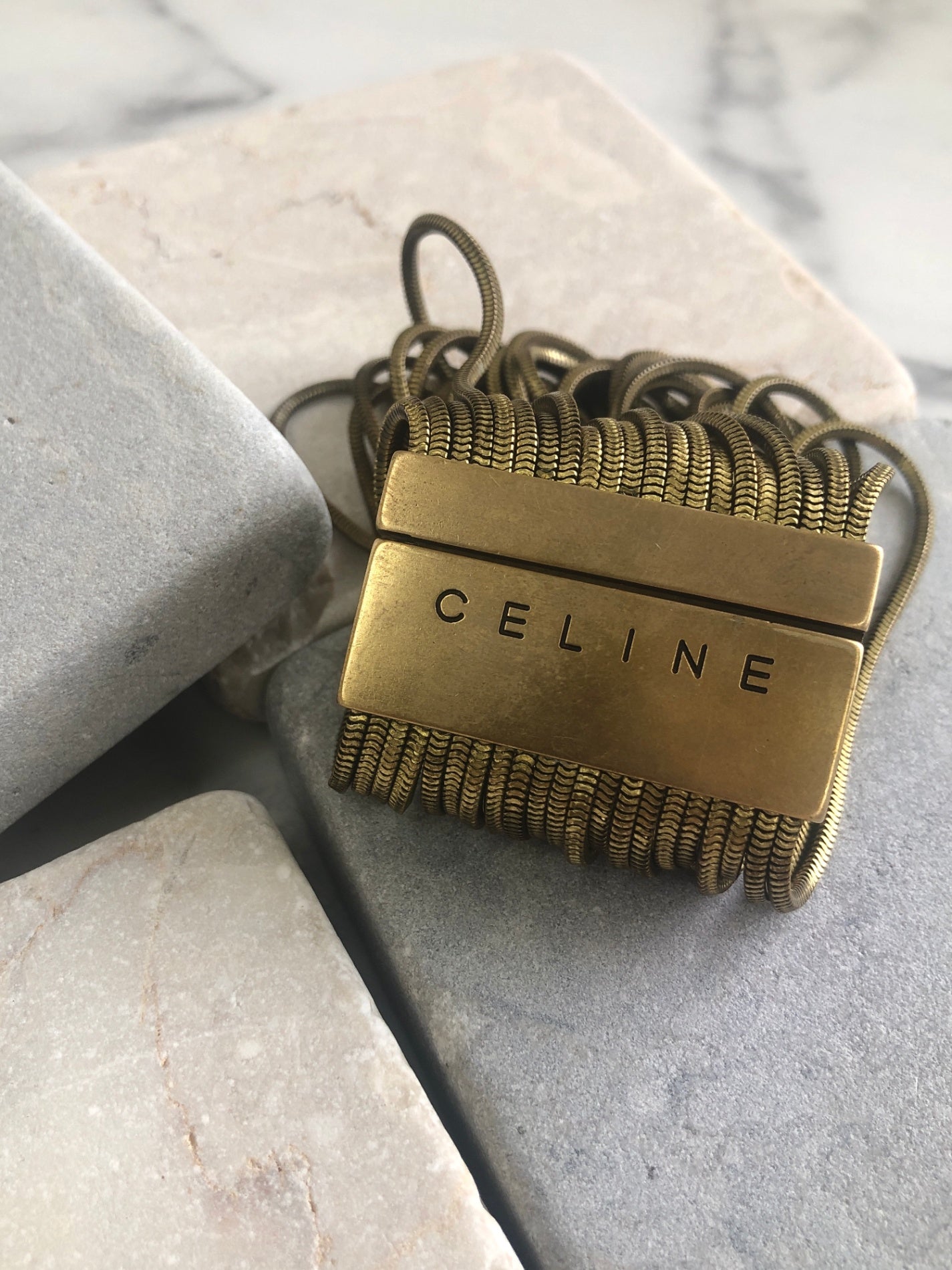 CELINE Logo Bracelet Gold Vintage yj66hd