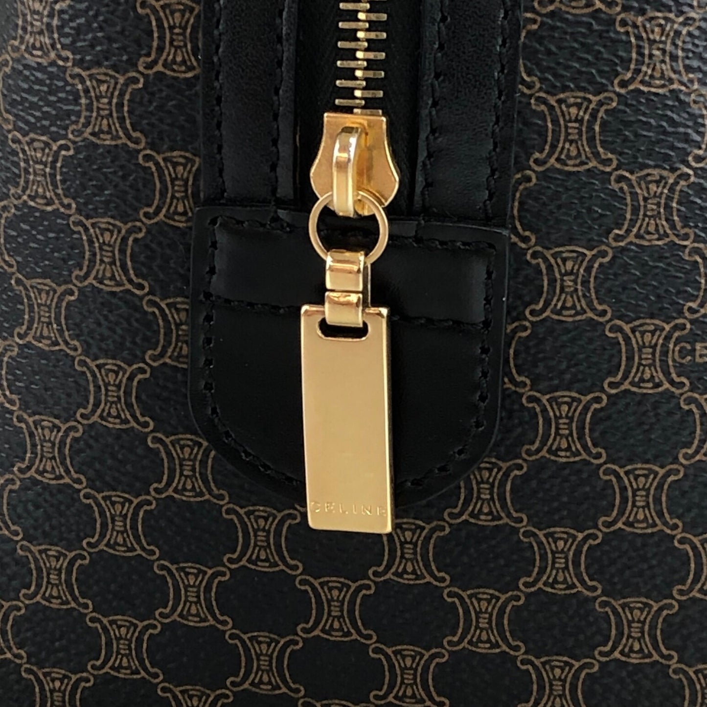 CELINE Macadam Two-way Handbag Shoulder bag Black Vintage ufhk7t