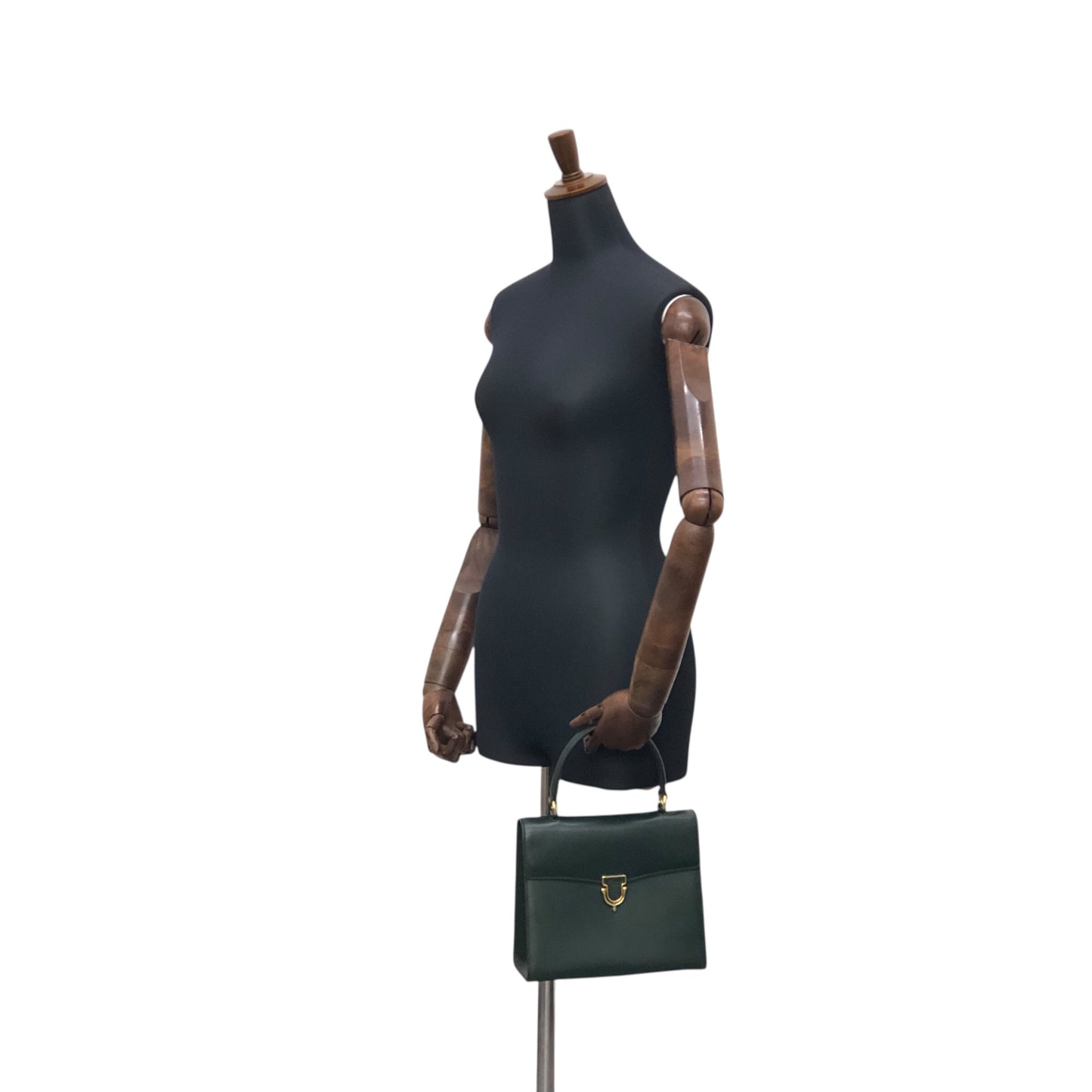 CELINE Front Buckle Handbag Dark Green Vintage c2gxe7