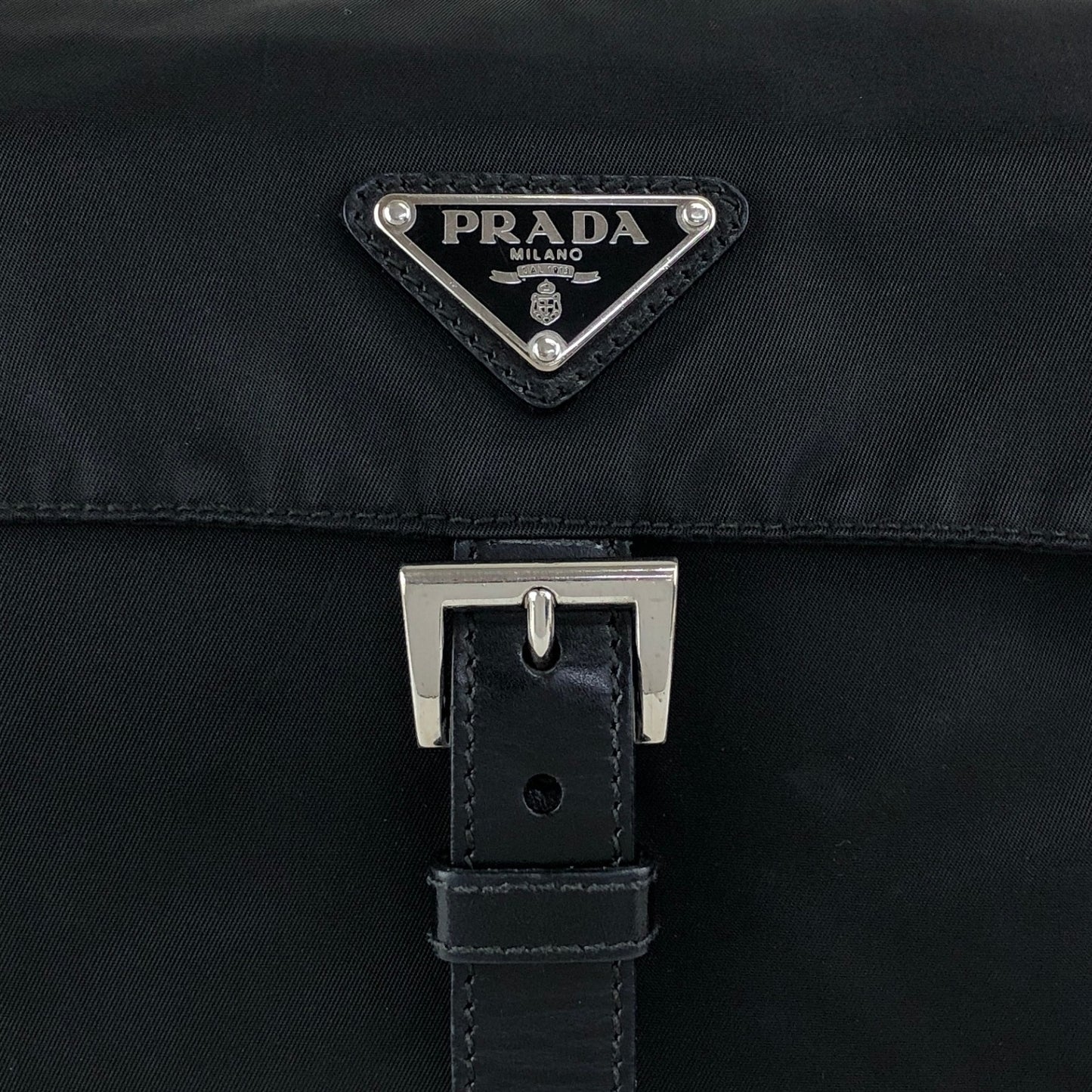 PRADA Tessuto Triangle Logo Front Buckle Shoulder bag Black Vintage 3ce7c7
