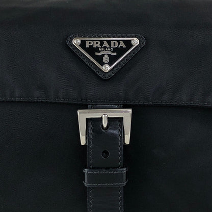 PRADA Tessuto Triangle Logo Front Buckle Shoulder bag Black Vintage 3ce7c7