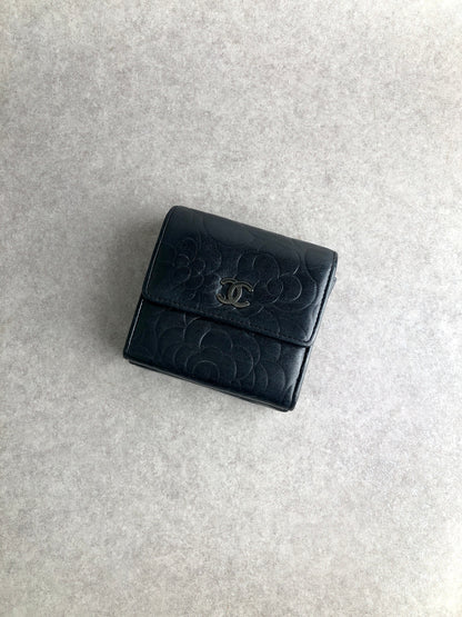 CHANEL Coco Mark Folded Wallet Black Vintage md5ewd