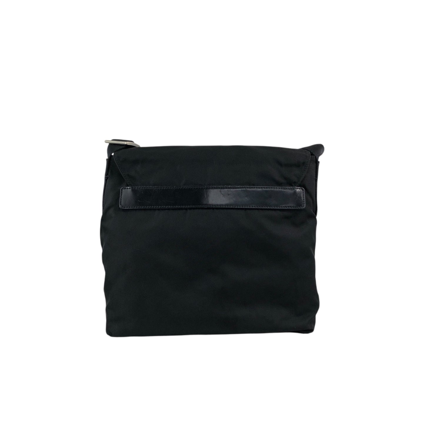 PRADA Tessuto Triangle Logo Front Buckle Shoulder bag Black Vintage dh6ap8