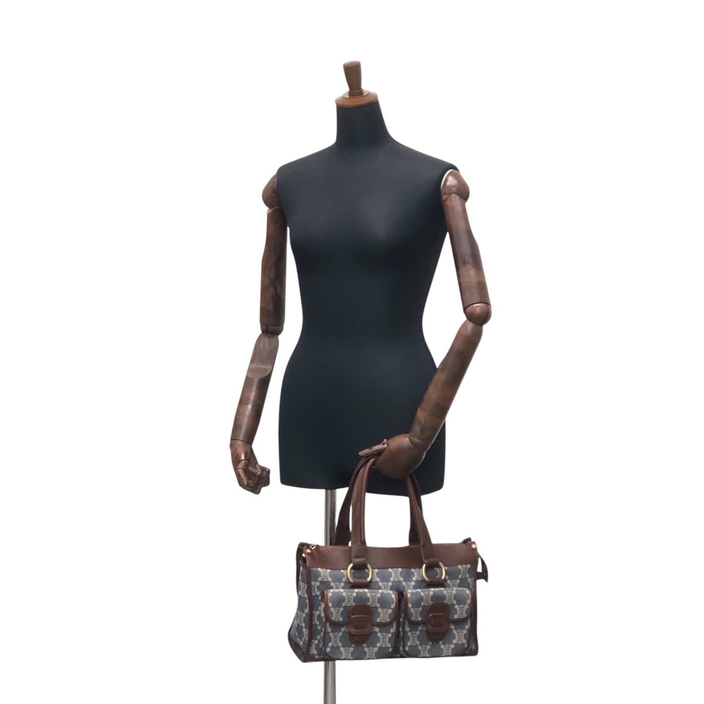 CELINE Paris Macadam Double Pocket Handbag Navy Vintage sh5hjs