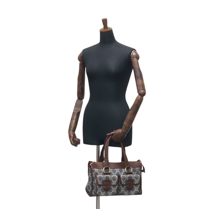 CELINE Paris Macadam Double Pocket Handbag Navy Vintage sh5hjs