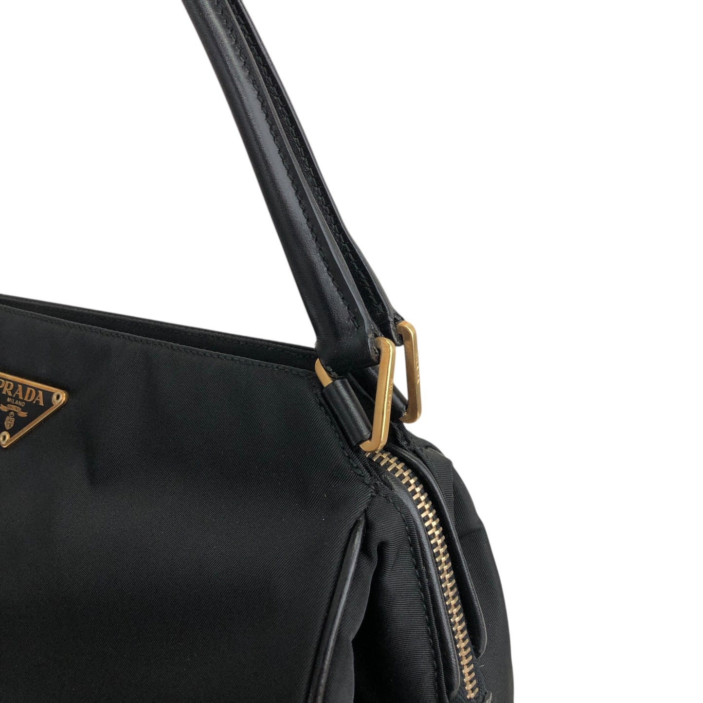 PRADA Tessuto Triangle Logo Handbag Black Vintage ahnen6
