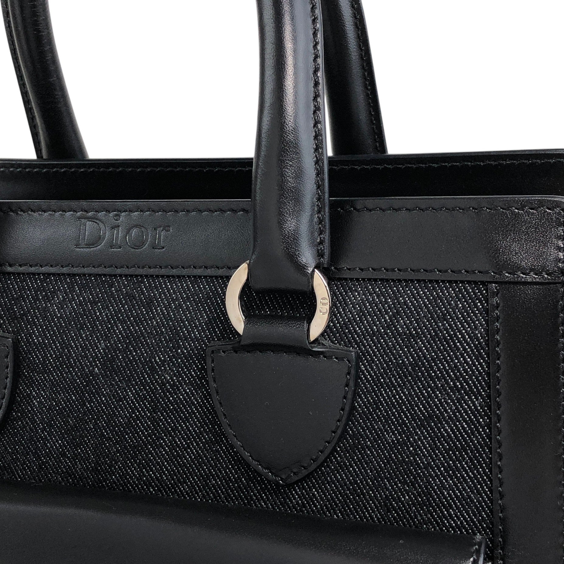 Christian Dior Logo Handbag Black,Indigo Canvas Denim Vintage