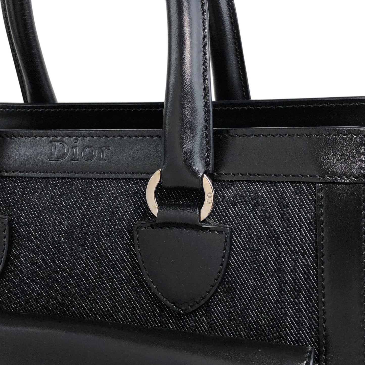 Christian Dior Logo Handbag Black,Indigo Canvas Denim Vintage 554rfk