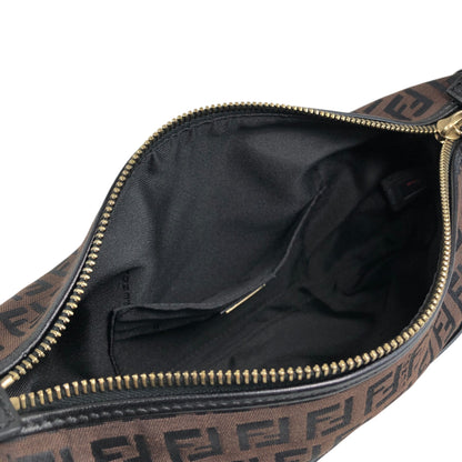 FENDI Zucchino Logo Charm Handbag Hobobag Brown Vintage fhfygp
