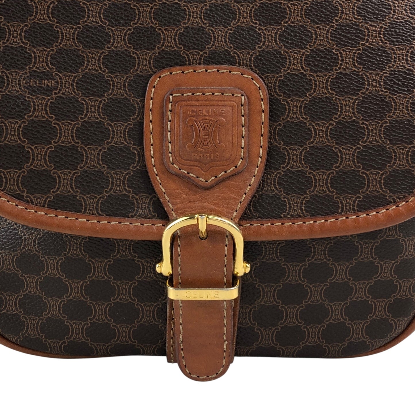 CELINE Macadam Blason Front Buckle Shoulder bag Brown Vintage v3jfnr