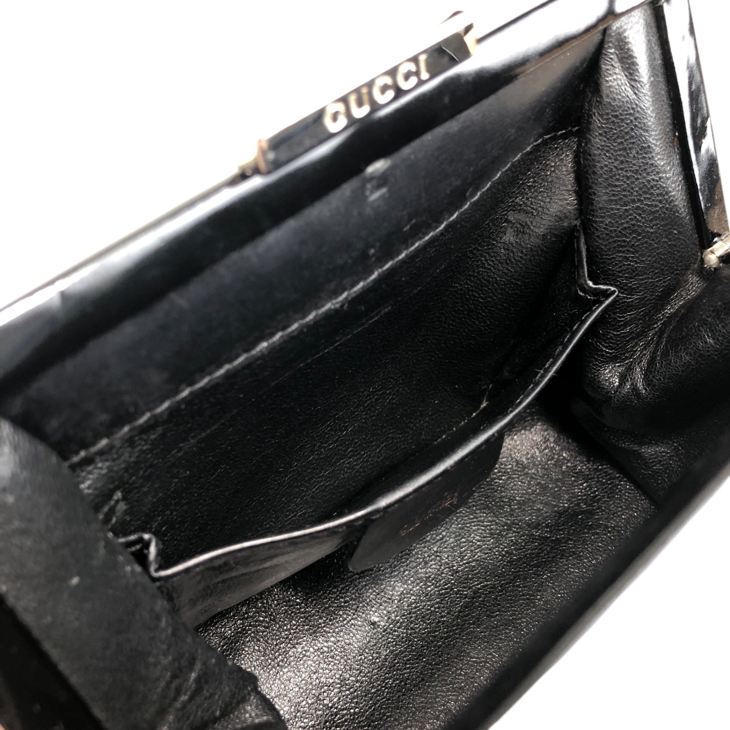 GUCCI Metal Clasp Handbag Black Vintage izypkv