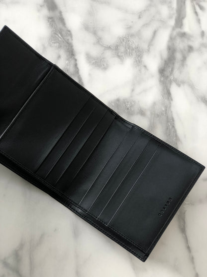 CELINE Macadam Leather Trifold Wallet Black Vintage 8jsi32