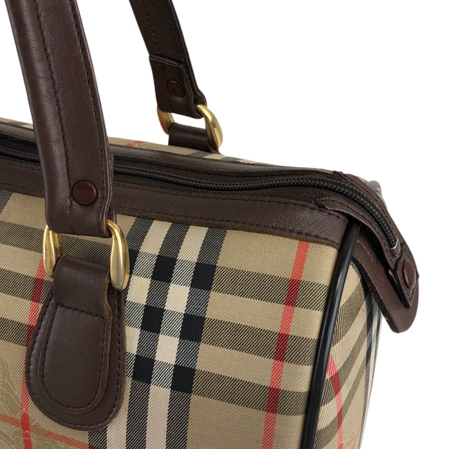 BURBERRY Classic Check Logo Handbag Boston bag Beige Vintage p2ptmi