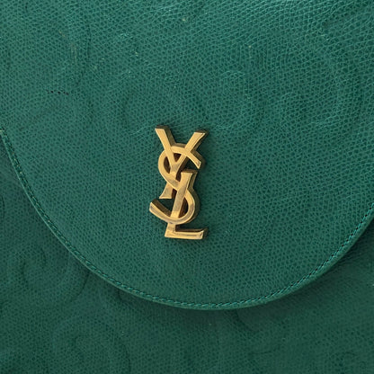 Yves Saint Laurent YSL Embossed Leather Crossbody Round Shoulder bag Green Vintage x7hcn4