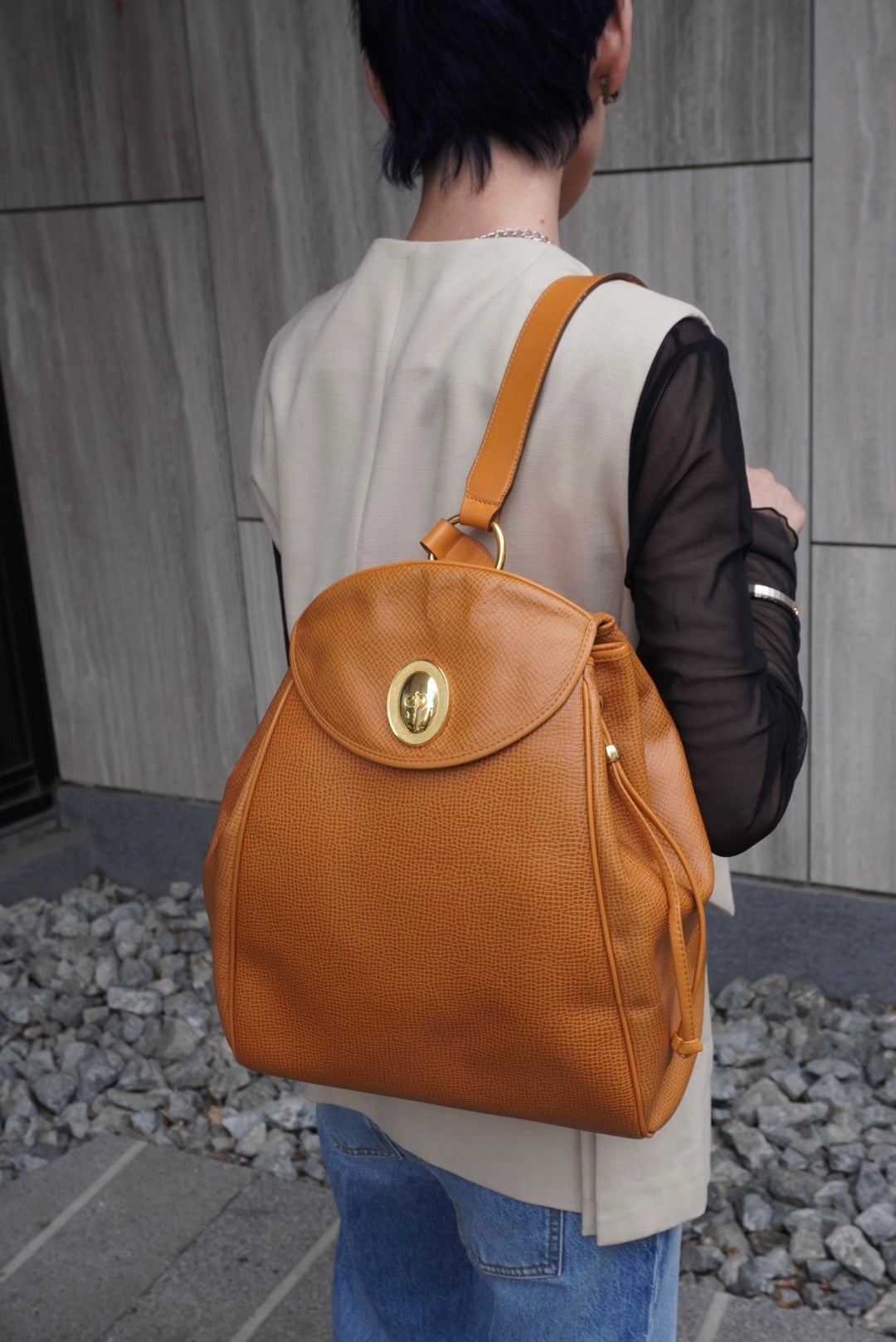 Christian Dior CD Logo Backpack Brown Vintage 43i8tp