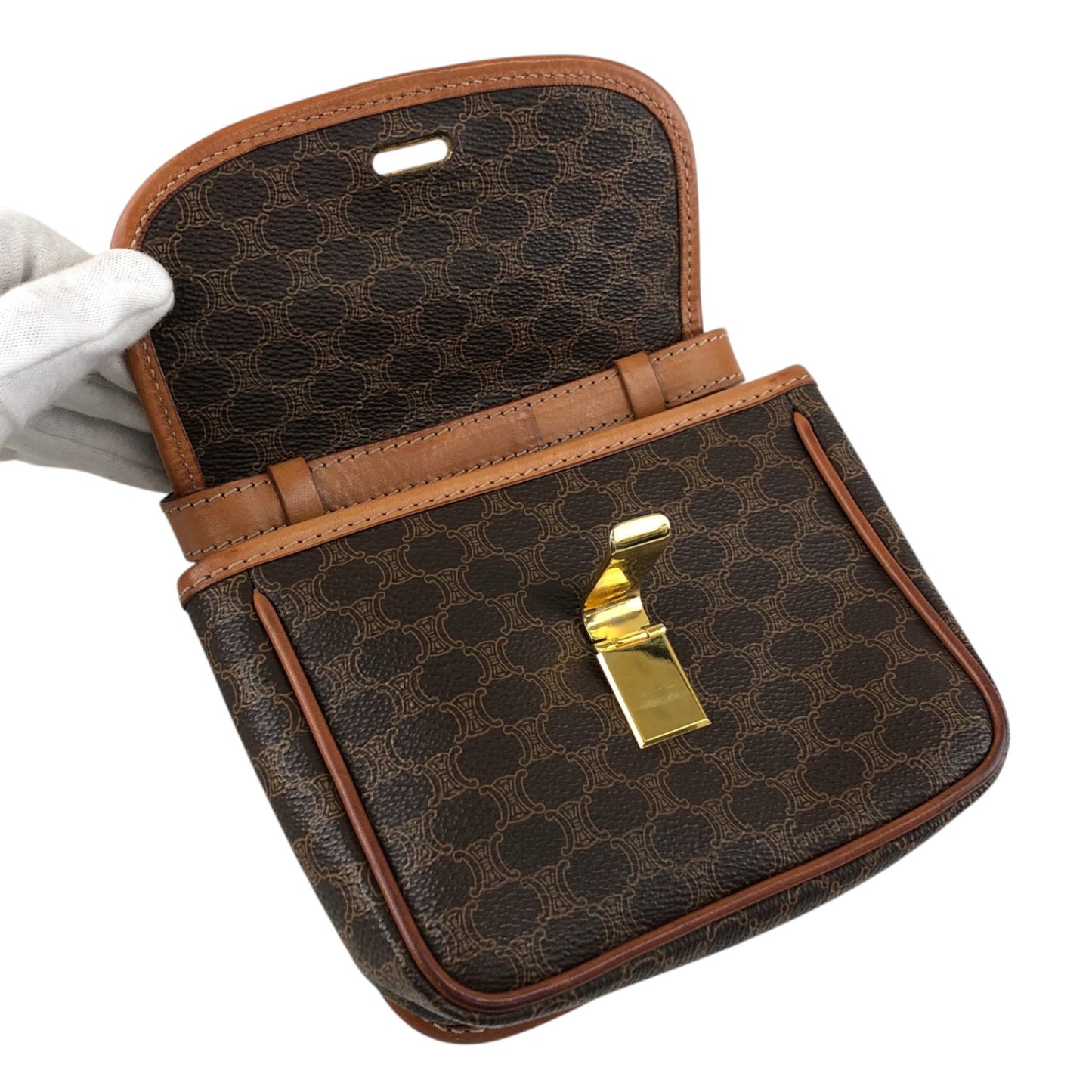 CELINE Macadam Logo Shoulder bag Brown Vintage ajpy3m