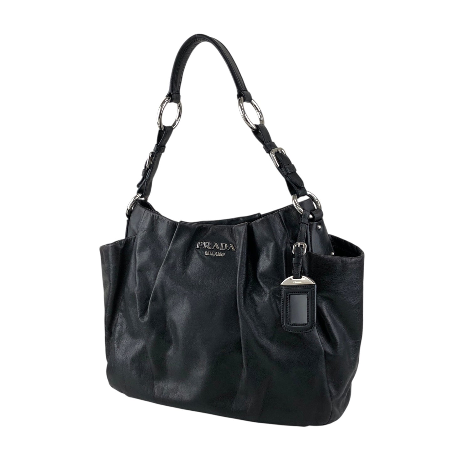 PRADA Logo Shoulder bag Hobobag Black Vintage pbitjd
