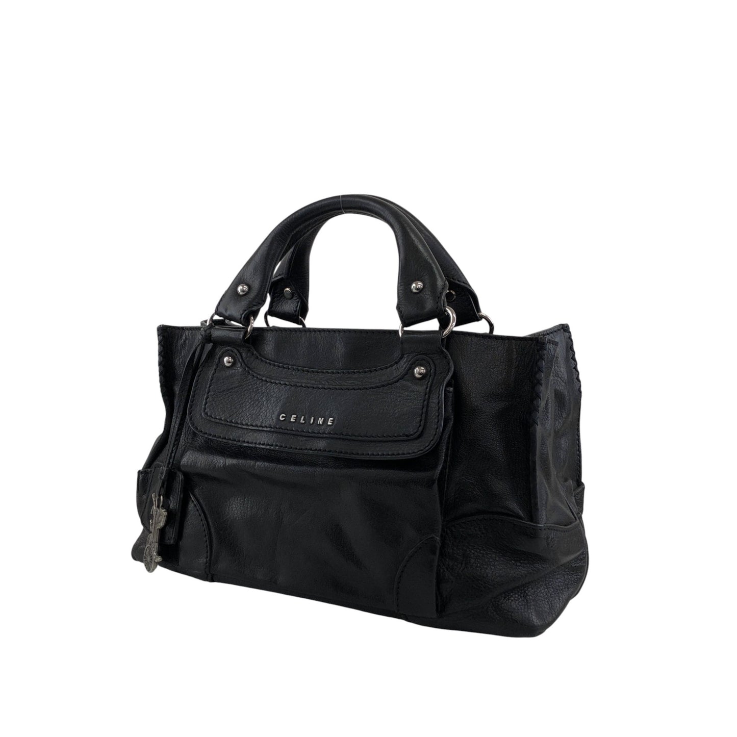CELINE Horse Carriage Logo Handbag Black Vintage v5s4uu