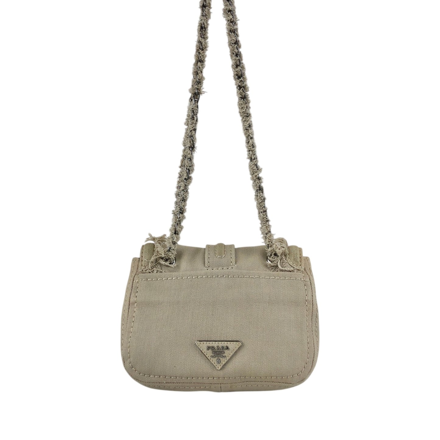PRADA Triangle Logo Turn Lock Shoulder bag Beige Vintage hrktdk