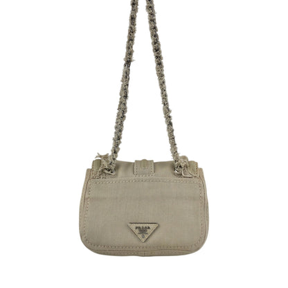 PRADA Triangle Logo Turn Lock Shoulder bag Beige Vintage hrktdk