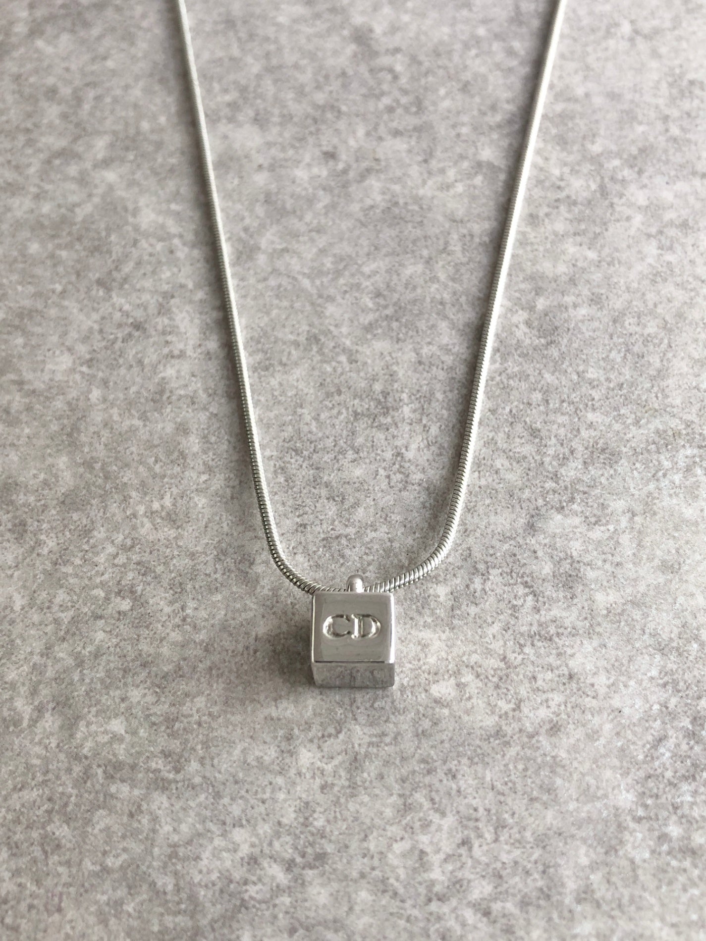 Christian Dior CD Logo Necklace Silver Vintage 78xusc