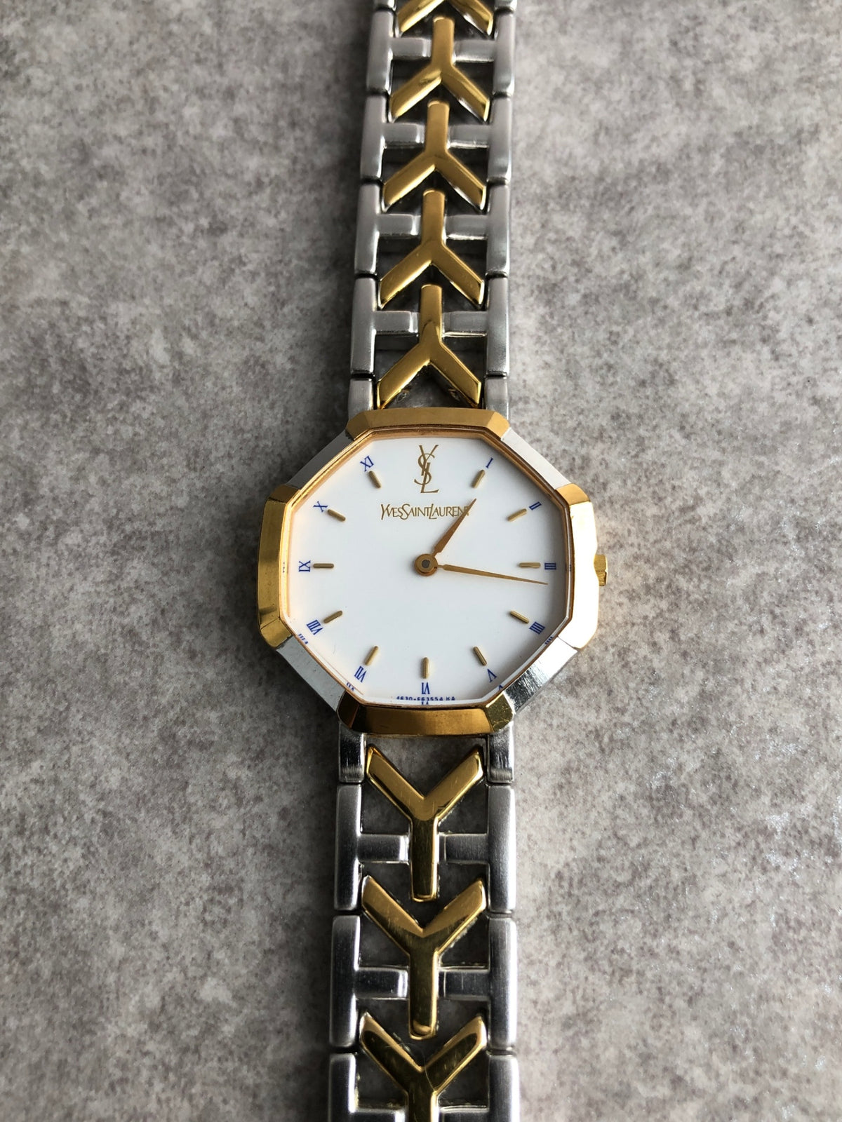 Yves Saint Laurent YSL Logo Quartz Watch Silver×Gold Vintage paum2s
