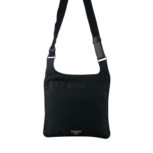 PRADA Tessuto Triangle Logo Shoulder bag Black Vintage h7a6s3