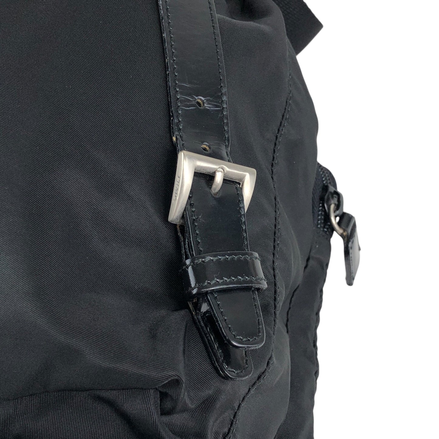 PRADA Tessuto Triangle Logo Double Pocket Backpack Black Vintage msvumv