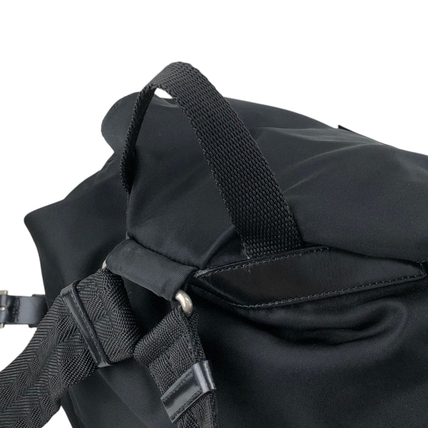 PRADA Tessuto Triangle Logo Front Buckle Double Pocket Backpack Black Vintage mkvbvj