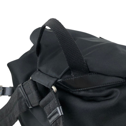 PRADA Tessuto Triangle Logo Front Buckle Double Pocket Backpack Black Vintage mkvbvj