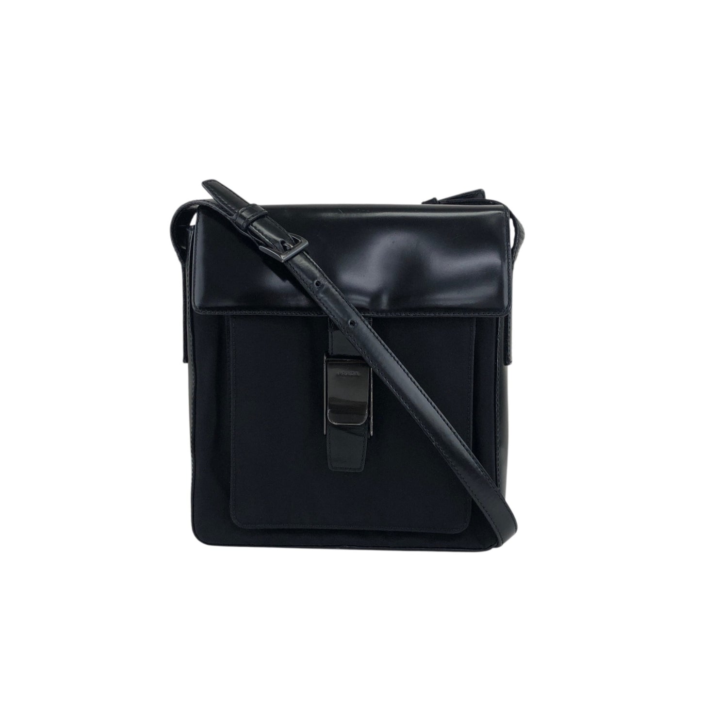 PRADA Logo Front Buckle Shoulder bag Black Vintage fyhckn