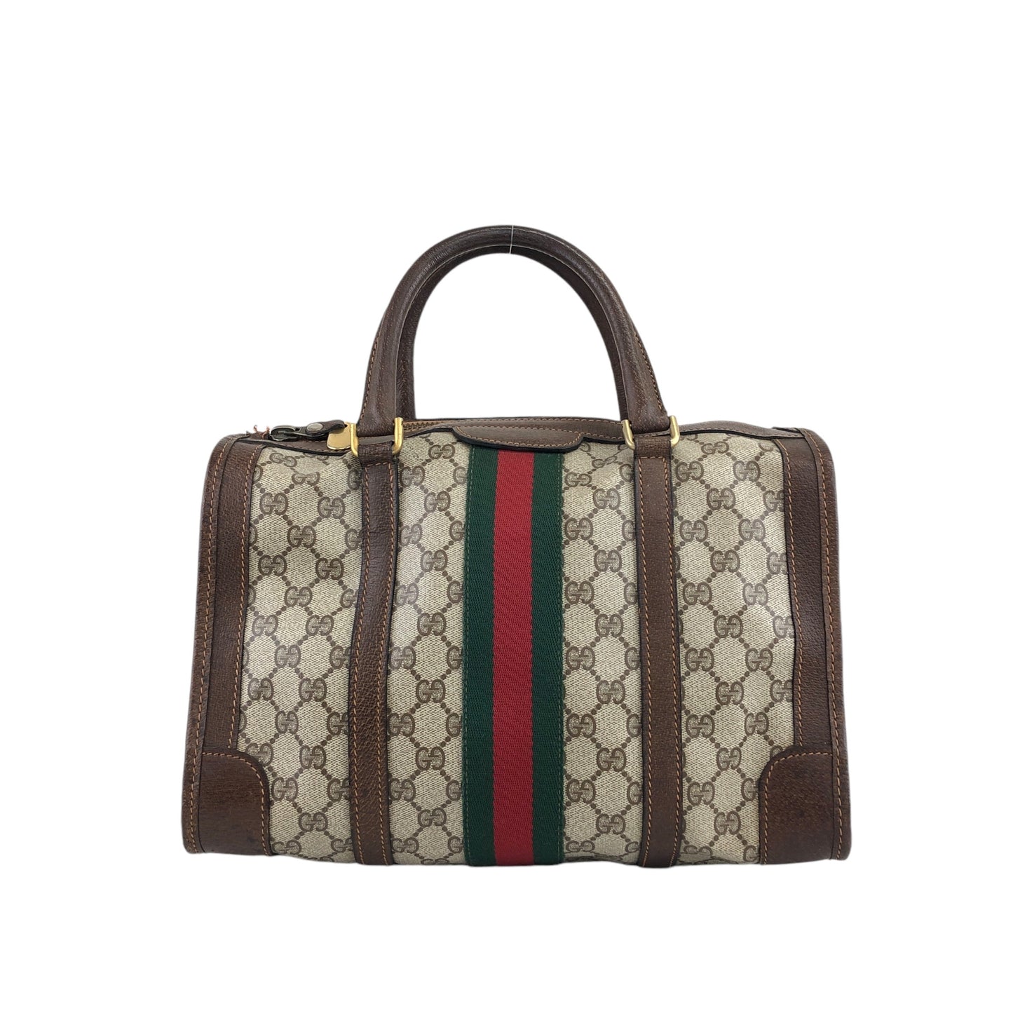 GUCCI Sherry Line GG Canvas Handbag Boston bag Brown Vintage pcefbw