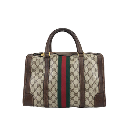 GUCCI Sherry Line GG Canvas Handbag Boston bag Brown Vintage pcefbw