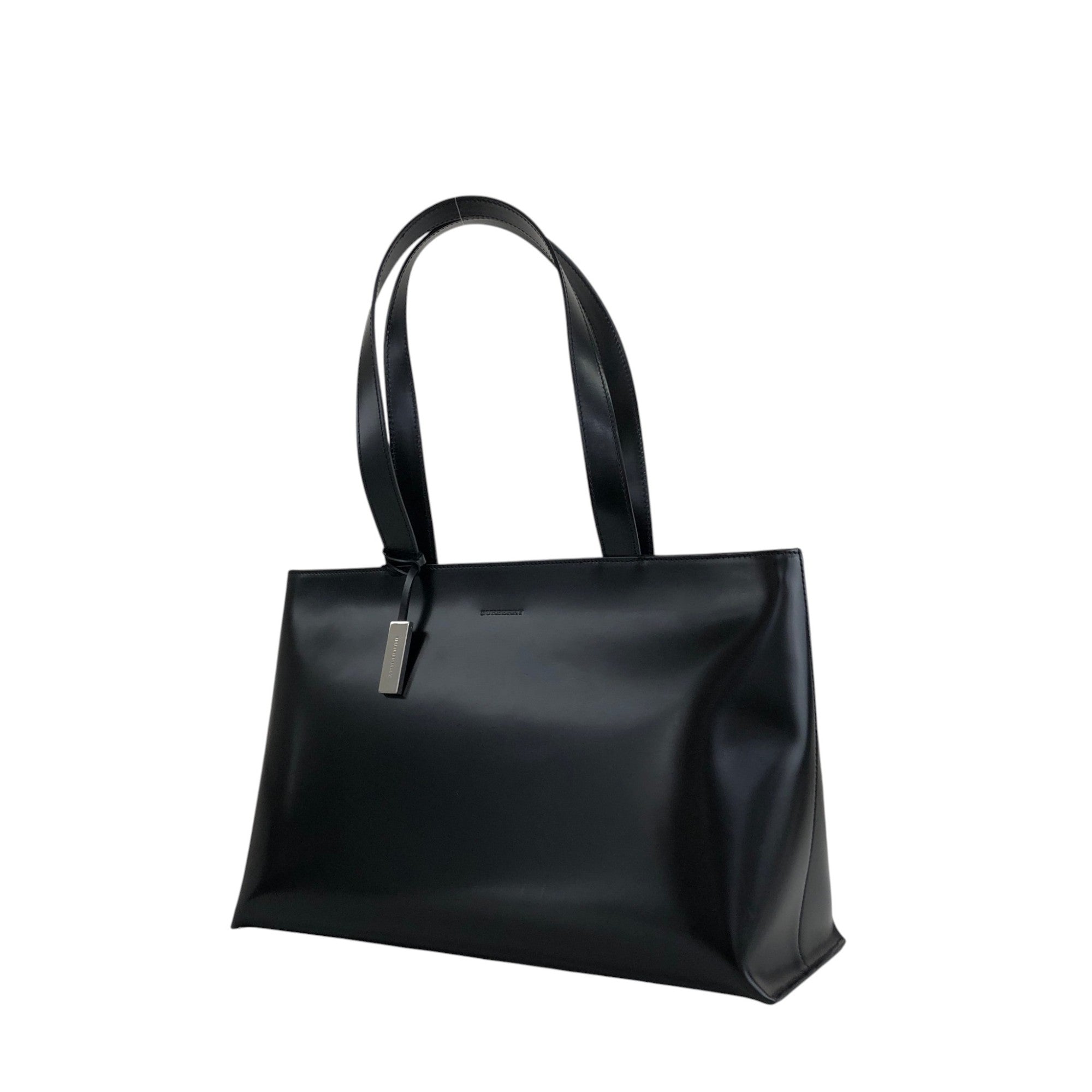 BURBERRY Logo Embossed Handbag Totebag Black Vintage 7vx6m6