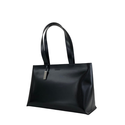 BURBERRY Logo Embossed Handbag Totebag Black Vintage 7vx6m6