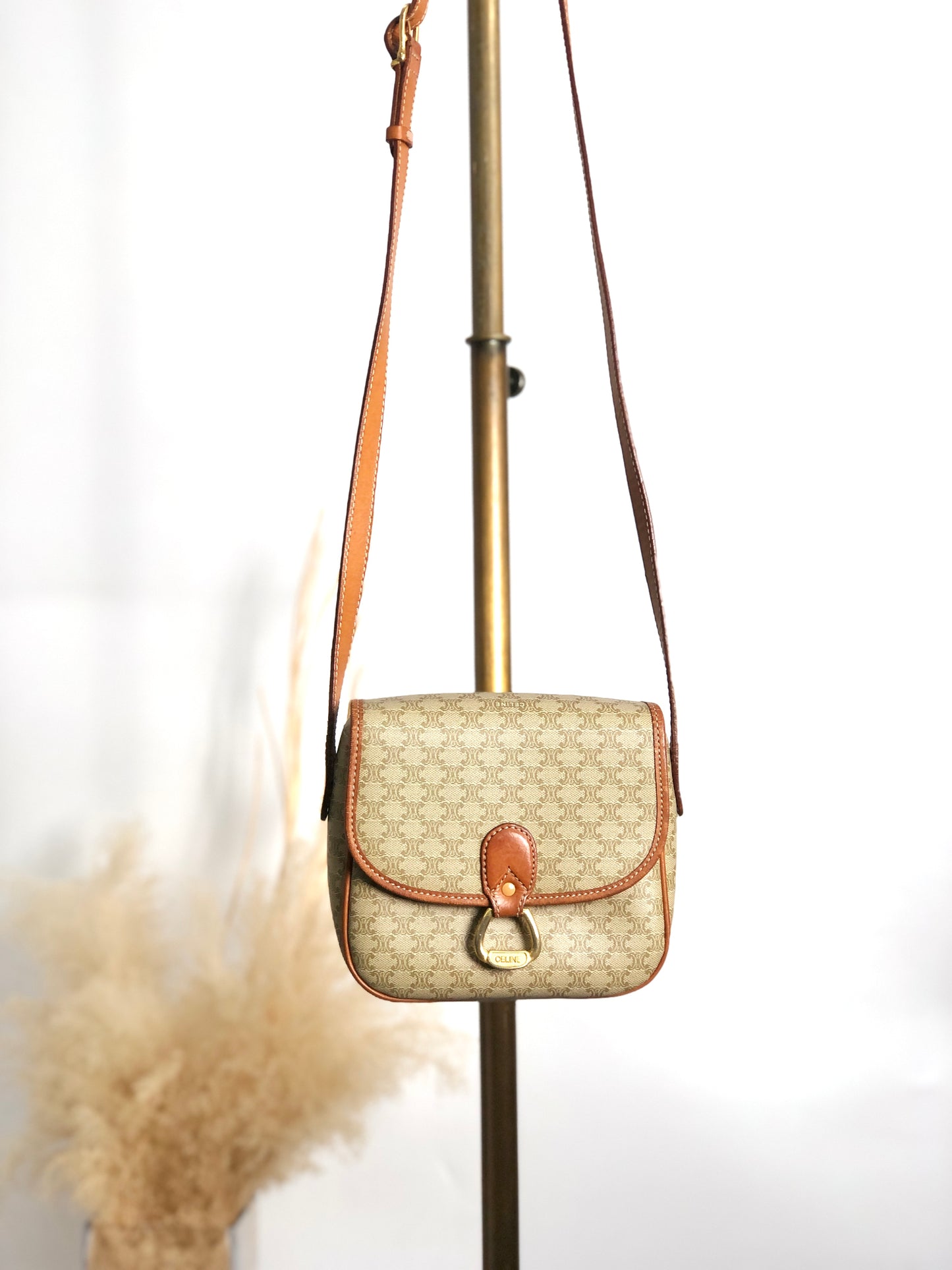 CELINE Macadam Horseshoe Small Shoulder bag Beige Vintage myw6bv