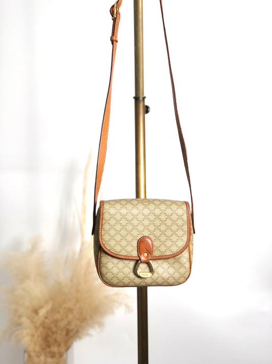 CELINE Macadam Horseshoe Small Shoulder bag Beige Vintage myw6bv