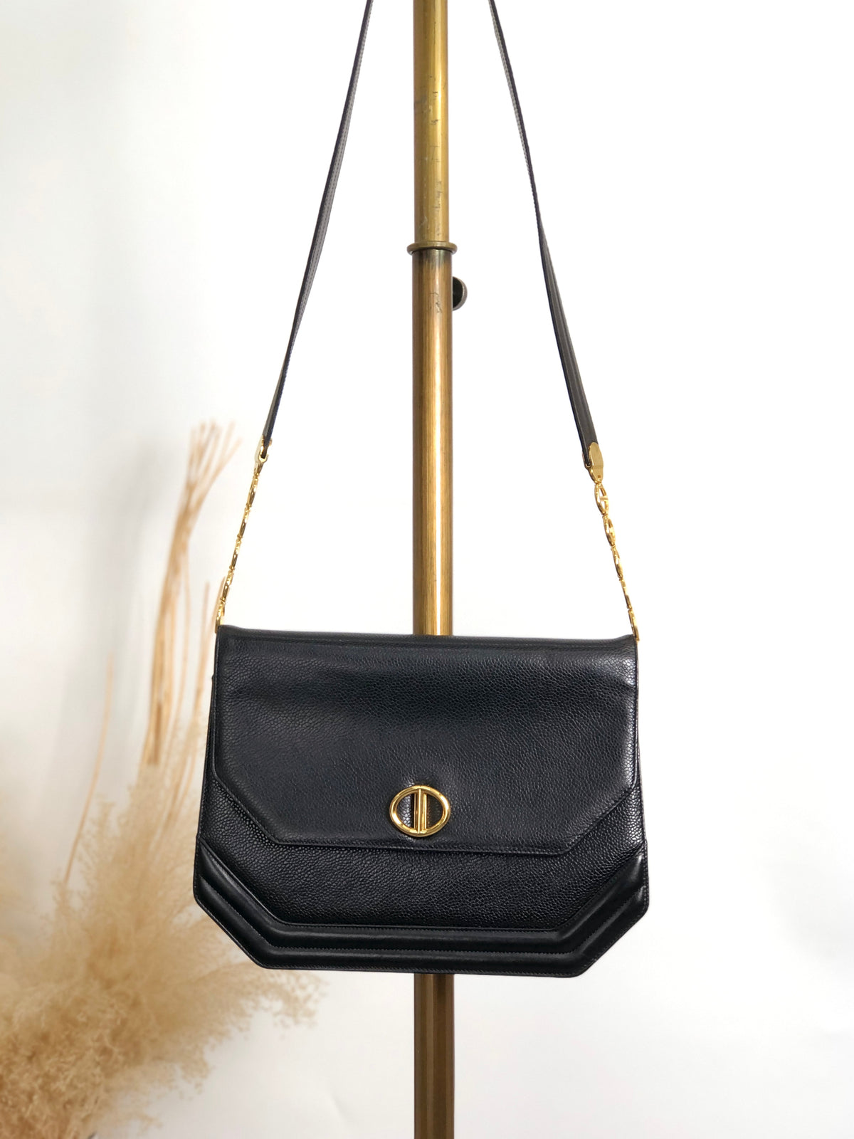 Christian Dior CD Logo Chain Shoulder bag Black Vintage n5ndi6