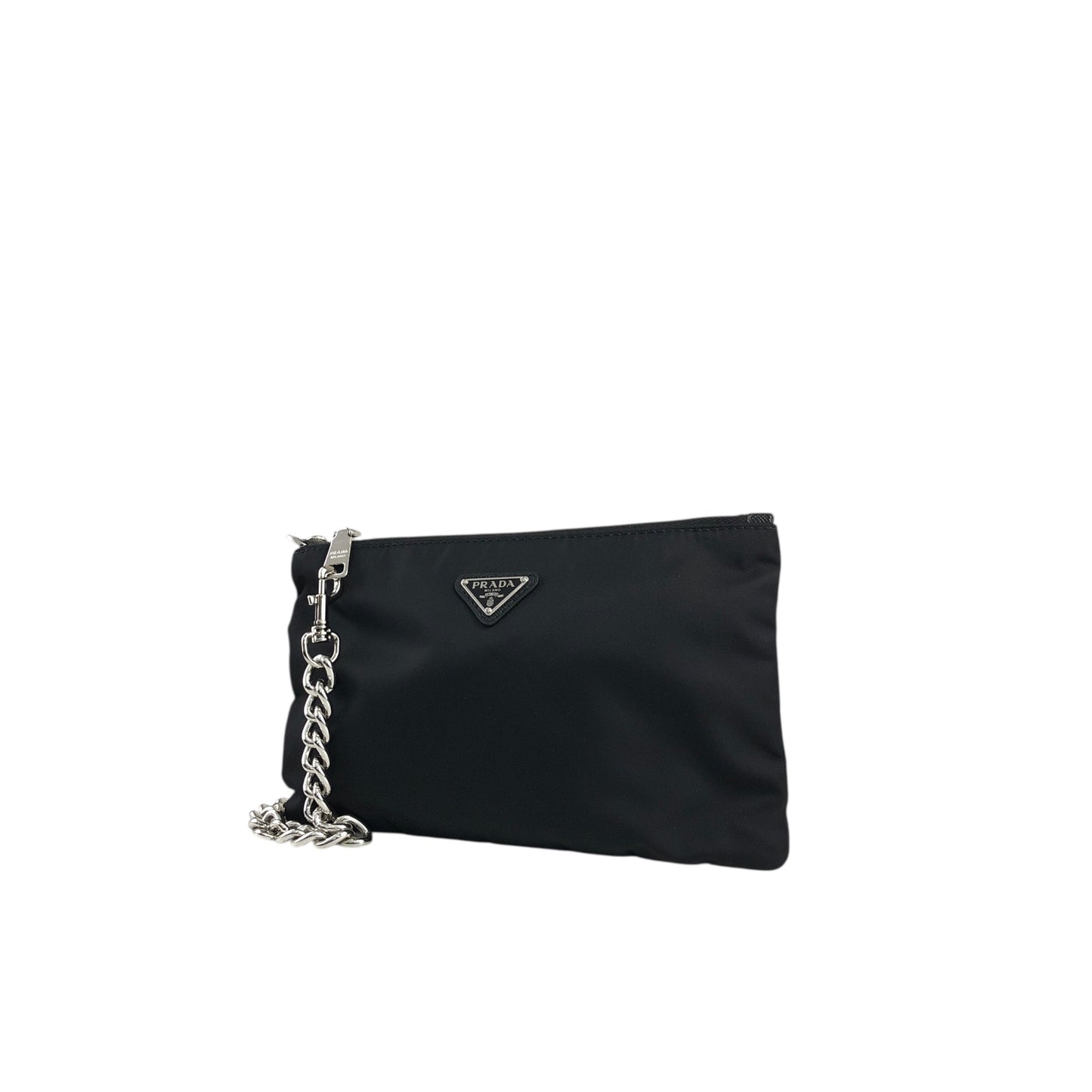 PRADA Triangle Logo Chain Small Handbag Pouch Black Vintage vhizxb
