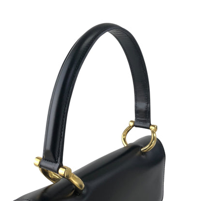 CELINE Horse Bit Double Flap Handbag Black Vintage hu6ksh