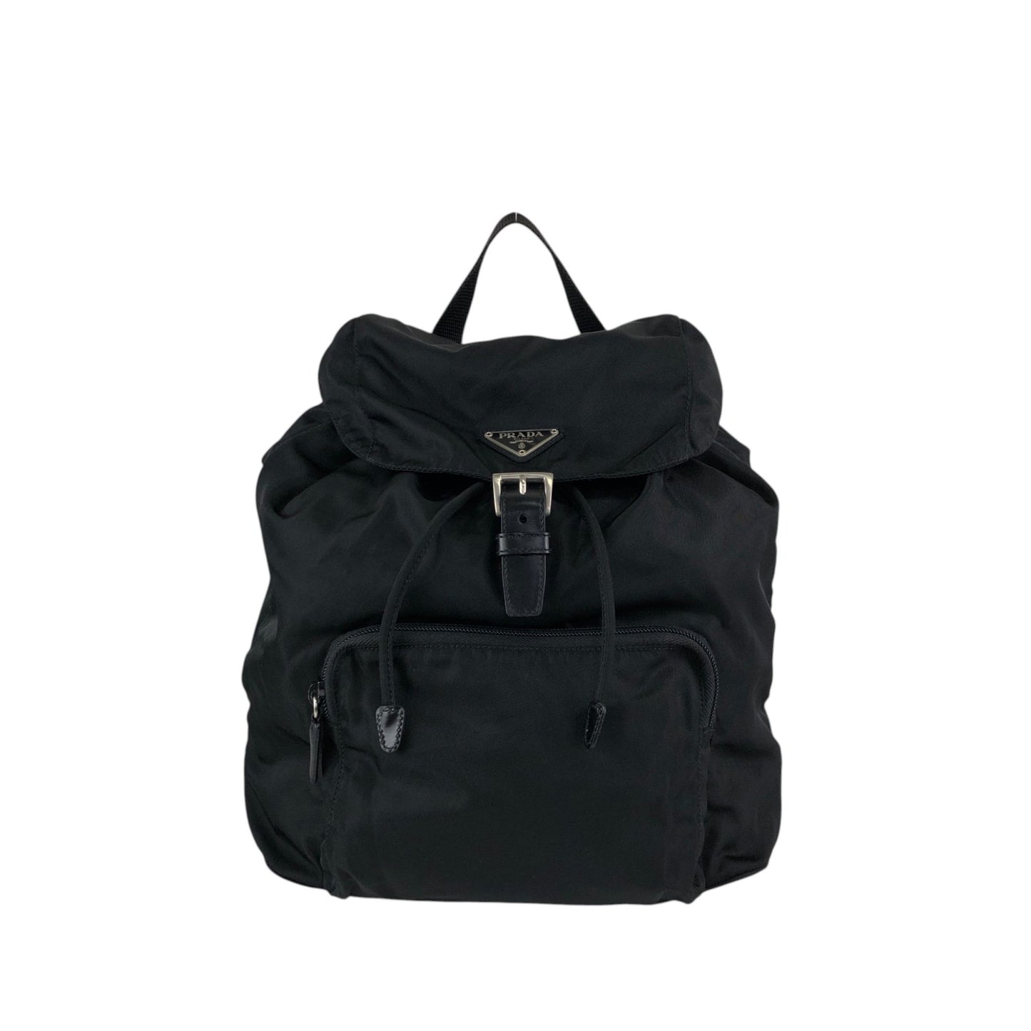 PRADA Tessuto Triangle Logo Front Buckle Backpack Black Vintage ue56ys