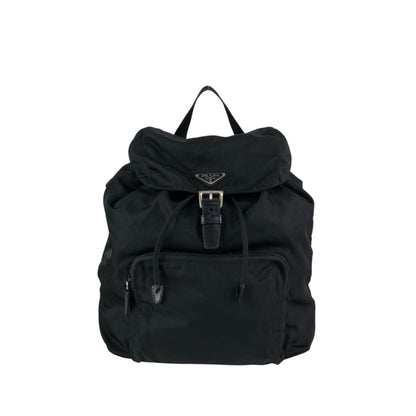 PRADA Tessuto Triangle Logo Front Buckle Backpack Black Vintage ue56ys