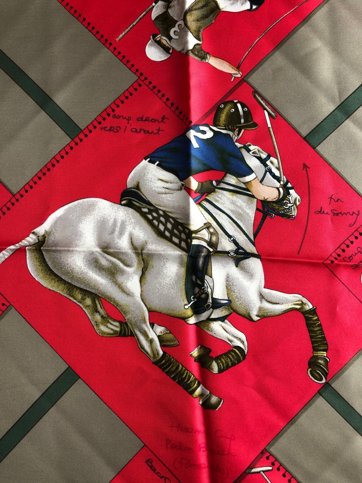 HERMES SILK Scarf Green LE MONDE POLO Vintage xnbcak