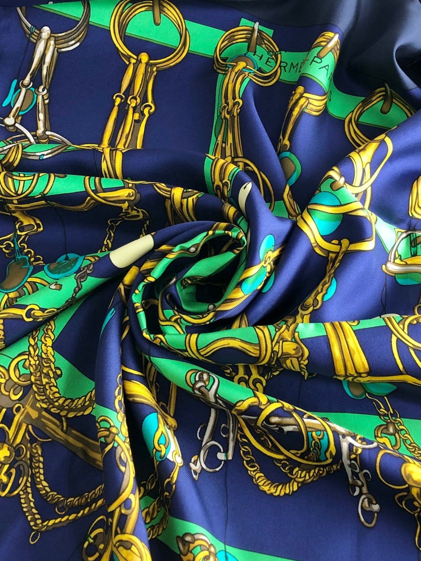 HERMES SILK Scarf Navy Mors & Filets Vintage uk668y